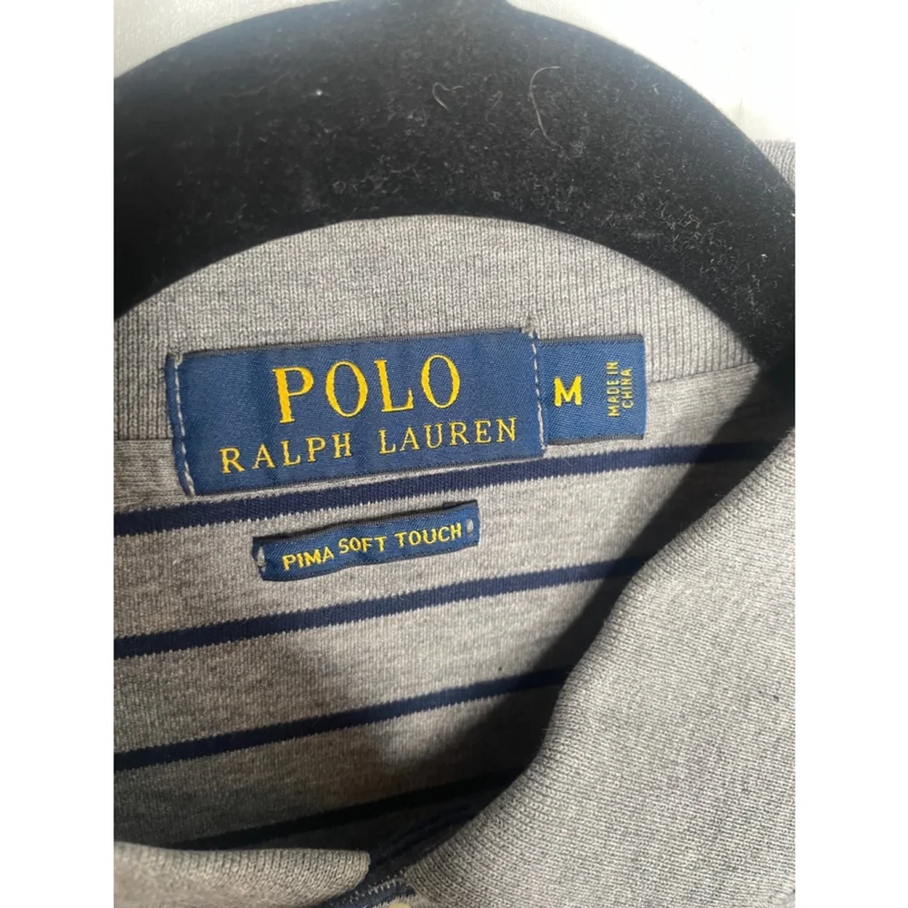 Men's Polo Ralph Lauren Polo Shirt, Gray & Black Striped, Size M